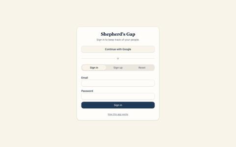Shepherd's Gap — Pastoral care tracker — screenshot
