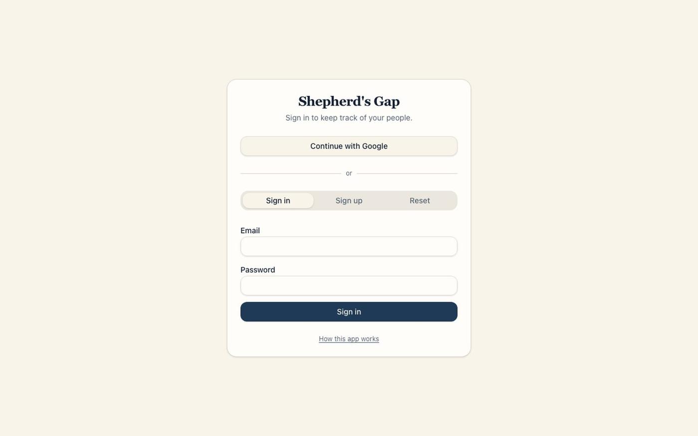 Shepherd's Gap — Pastoral care tracker — screenshot