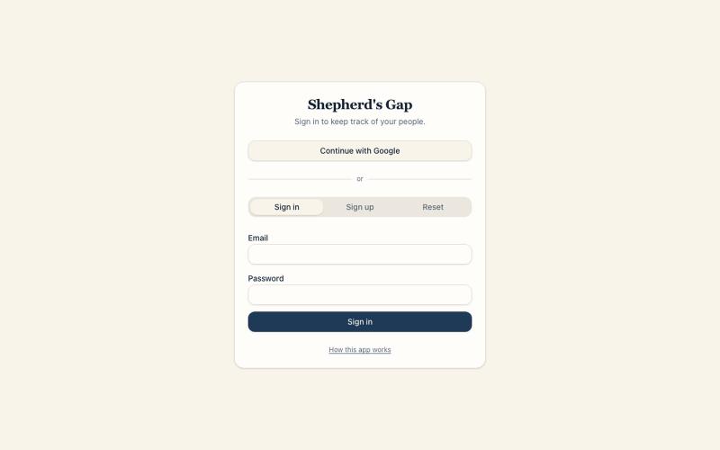 Shepherd's Gap — Pastoral care tracker — screenshot