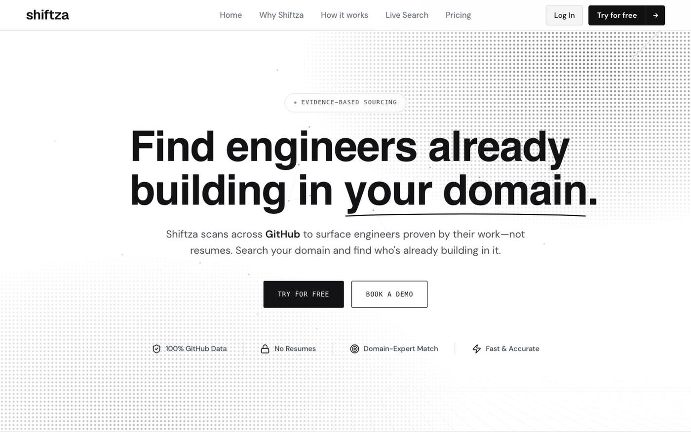 Shiftza — Find & Recruit Top 1% GitHub Engineers — screenshot