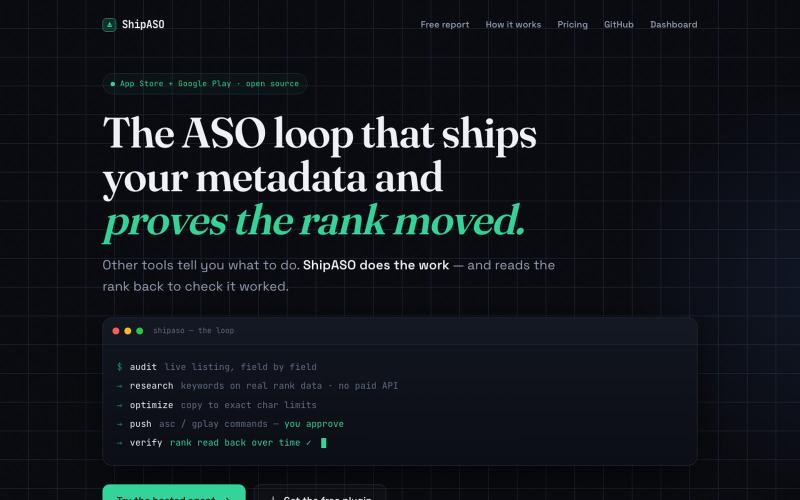 ShipASO — the ASO loop that ships your metadata and proves the rank moved — screenshot