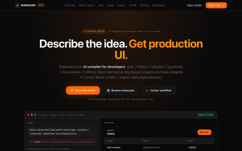 Shipboard — AI UI Builder for Developers | Next.js + Cursor — screenshot