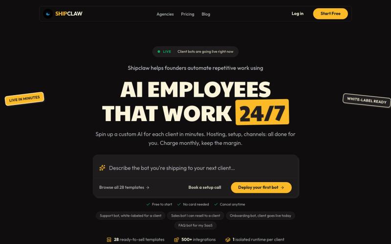 ShipClaw | Client-ready AI bot infrastructure for agencies — screenshot