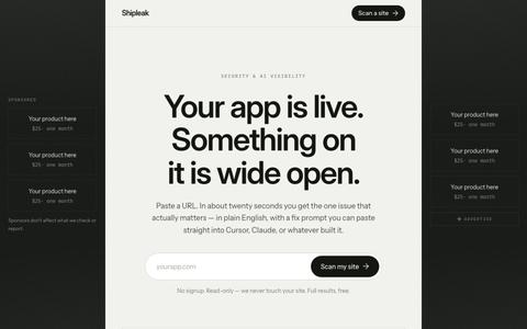 Shipleak — security & AI-visibility scan for your site — screenshot