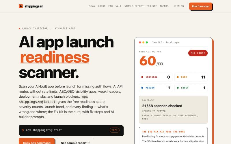 shippingszn - AI app launch readiness scanner — screenshot