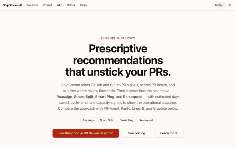 ShipStream — Prescriptive PR Review · ShipStream AI — screenshot