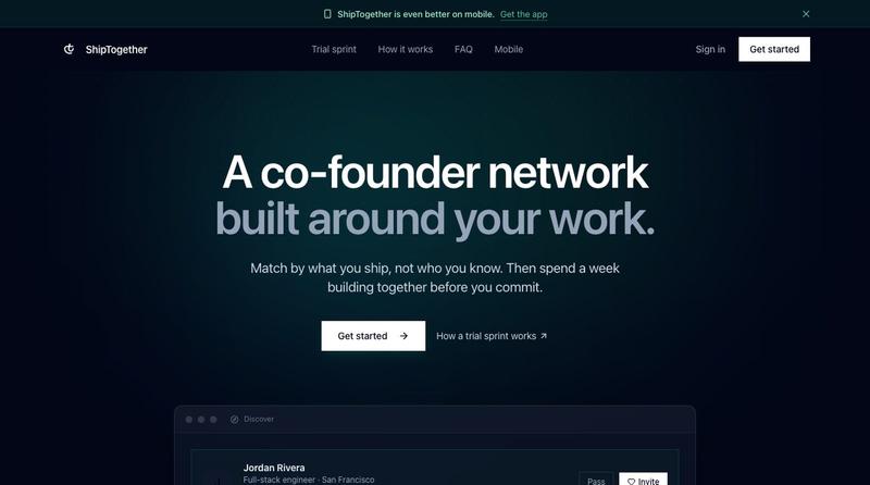 ShipTogether: A co-founder network built around your work — screenshot
