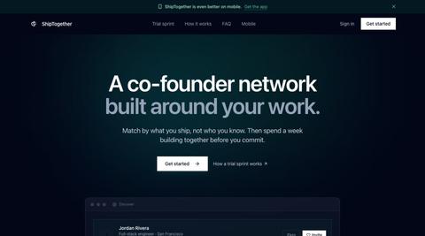 ShipTogether: A co-founder network built around your work — screenshot