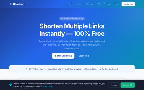 Shortenn.org — #1 Free Bulk URL Shortener | Shorten Multiple Links Instantly — screenshot