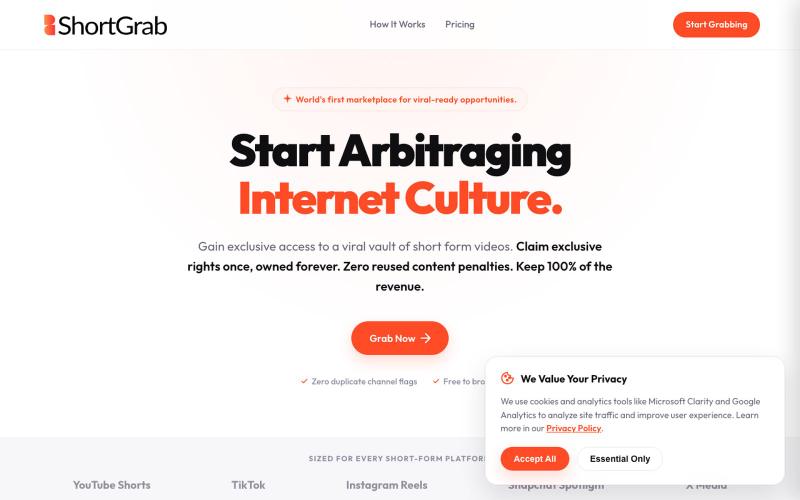 ShortGrab - The Marketplace for Viral-Ready Opportunities — screenshot
