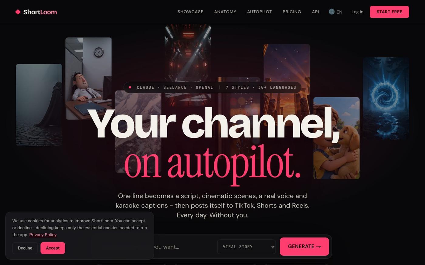ShortLoom.ai - cinematic faceless videos on autopilot — screenshot
