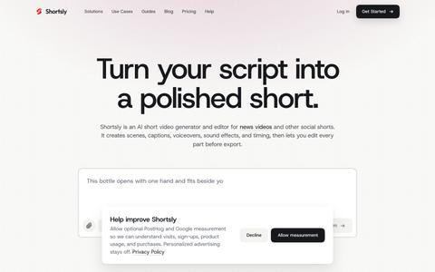 AI Short Video Generator from Script | Shortsly — screenshot