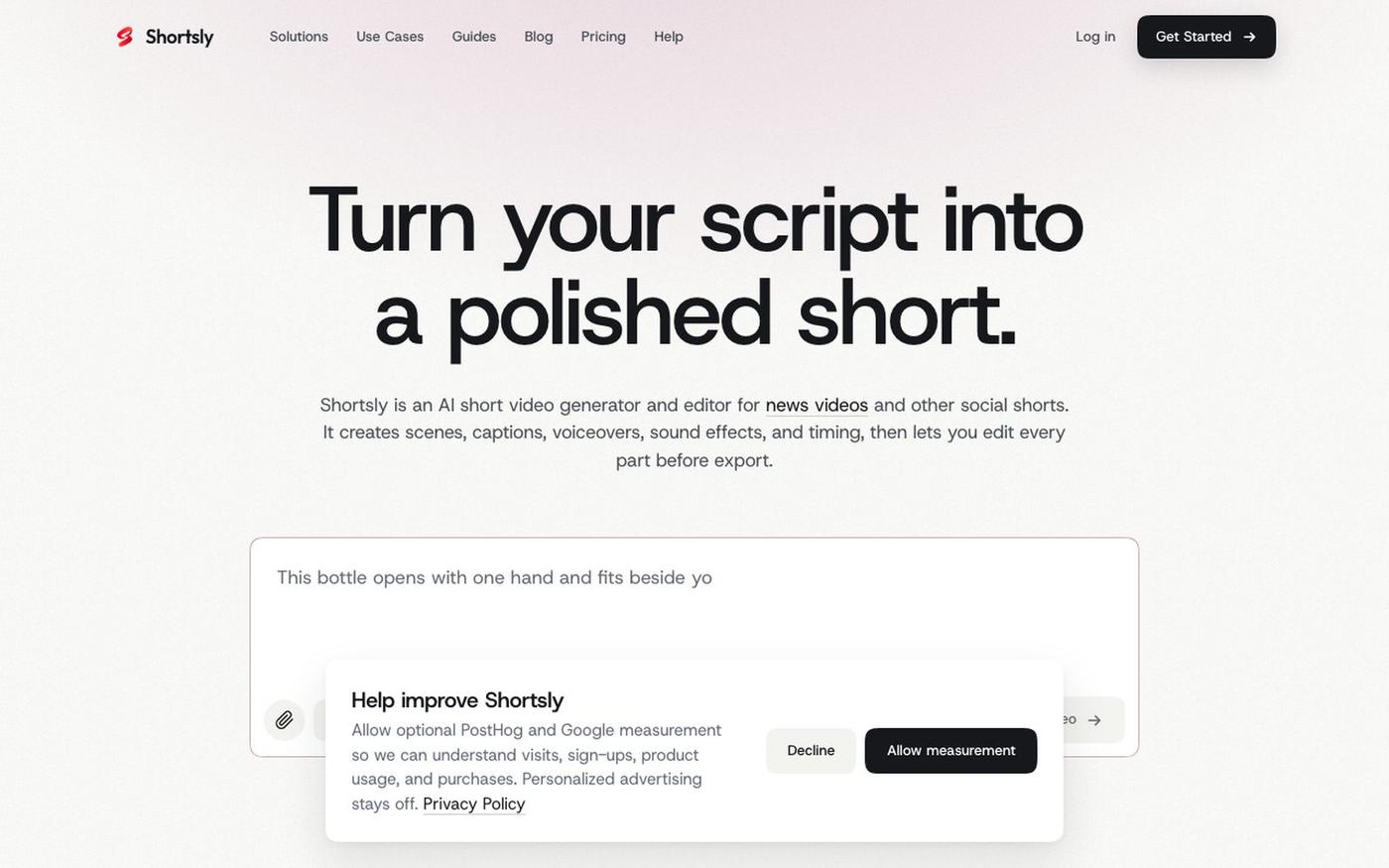 AI Short Video Generator from Script | Shortsly — screenshot