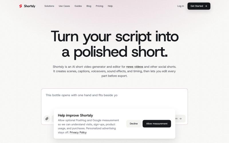 AI Short Video Generator from Script | Shortsly — screenshot