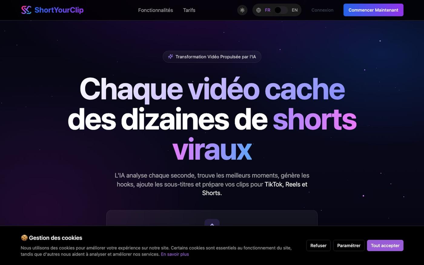 ShortYourClip — Transformez vos vidéos YouTube en Shorts viraux — screenshot