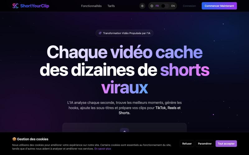 ShortYourClip — Transformez vos vidéos YouTube en Shorts viraux — screenshot