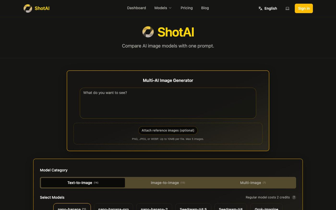 ShotAI - Compare AI image models with one prompt — screenshot