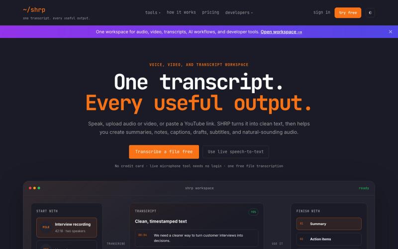 SHRP — Speech to Text, Transcription, YouTube Transcripts & TTS — screenshot
