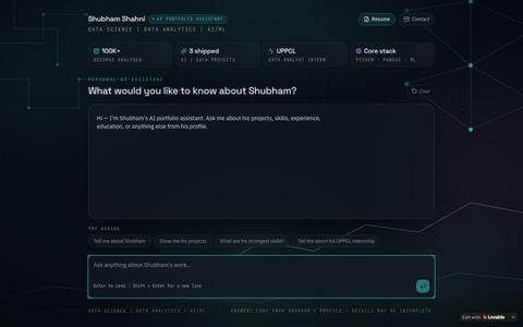 Shubham Shahni — AI Portfolio Assistant — screenshot