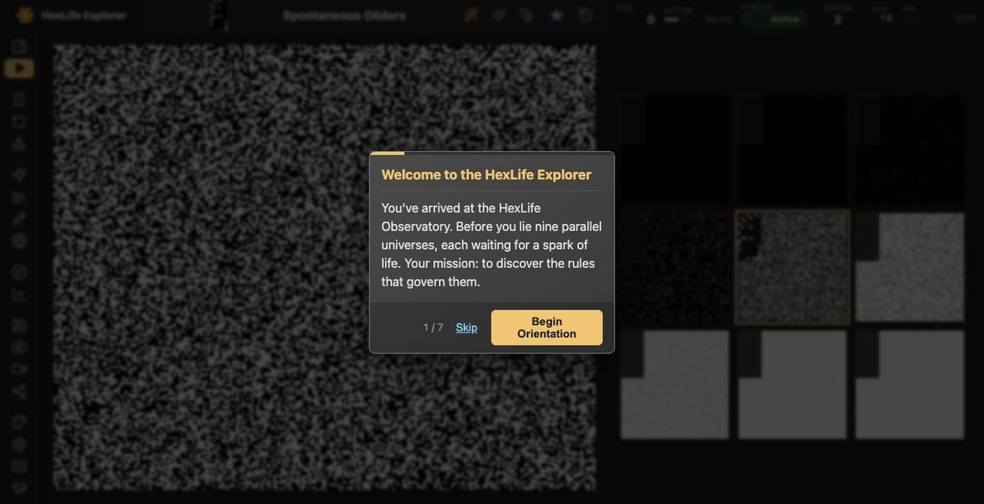 HexLife Explorer - Interactive Hexagonal Cellular Automata — screenshot