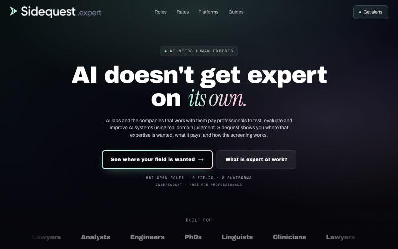 Sidequest — AI expert work: roles, rates and platforms compared — screenshot