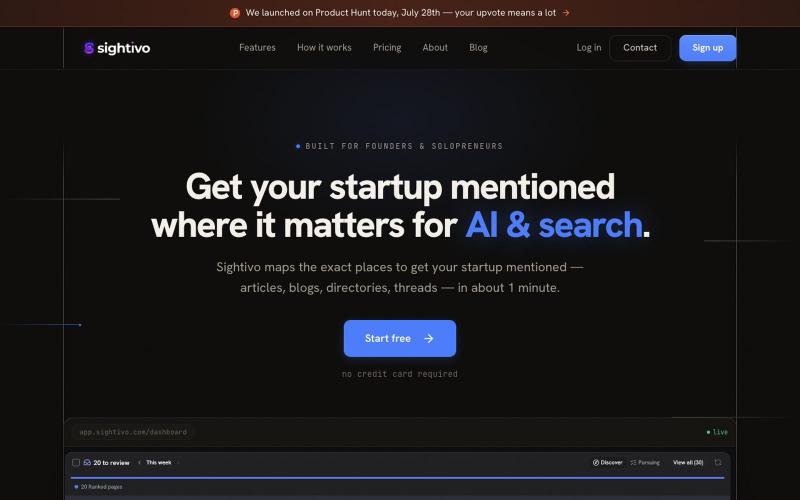 Sightivo - Get Mentioned. Rank Higher. Get Cited by AI. — screenshot