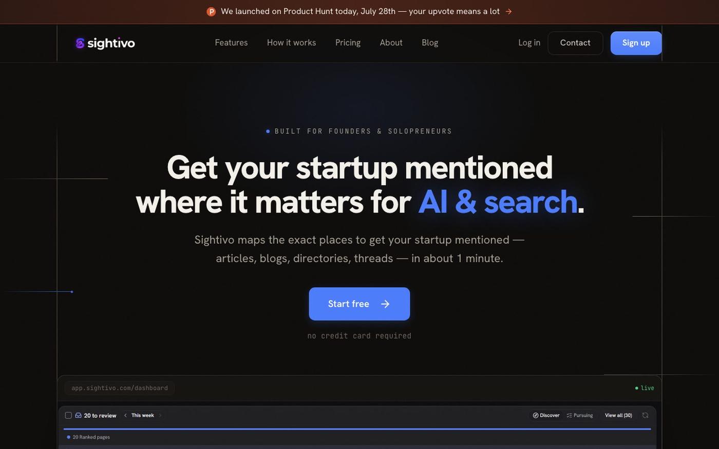 Sightivo - Get Mentioned. Rank Higher. Get Cited by AI. — screenshot