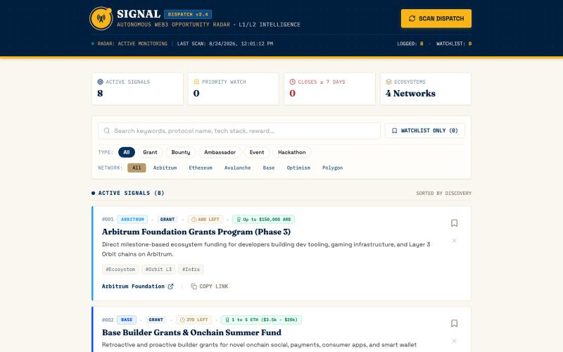 SIGNAL — Web3 Opportunity Dispatch — screenshot