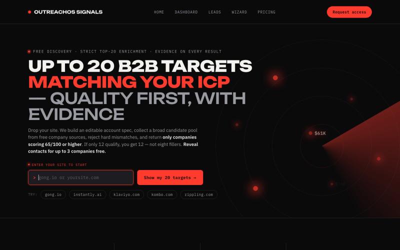 OutreachOS Signals — 20 B2B targets that match your ICP — screenshot