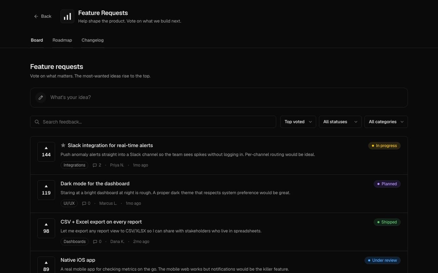 Feature Requests feedback · SignalBoard — screenshot