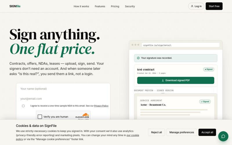 SignFile — Sign anything. One flat price. — screenshot