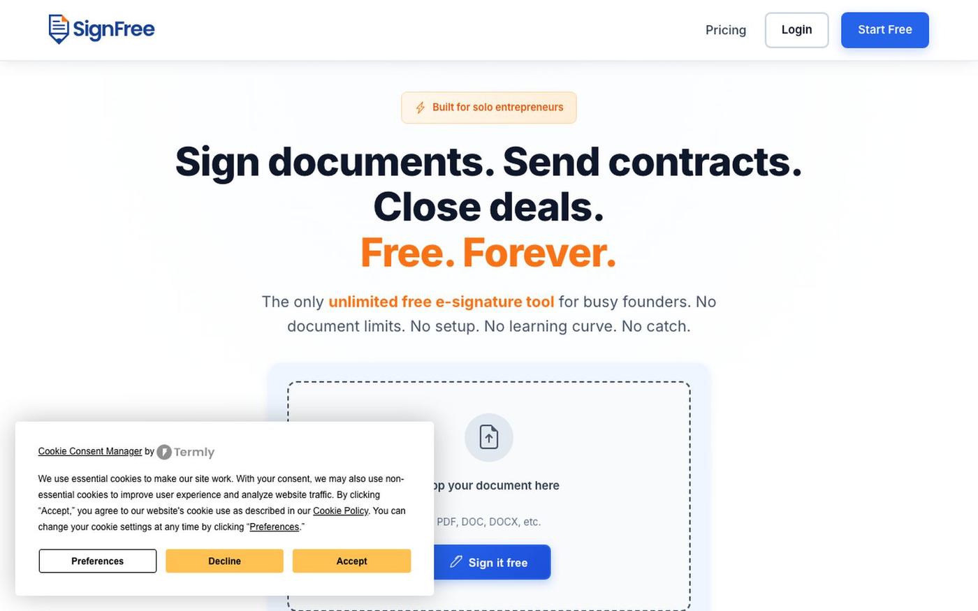 SignFree — Free e-Signature for Solo Entrepreneurs (Unlimited, Simple) — screenshot