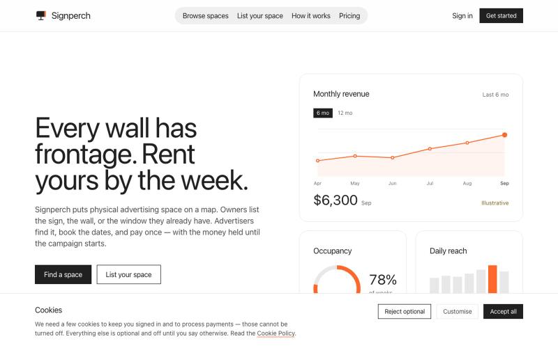 Signperch — rent physical advertising space — screenshot