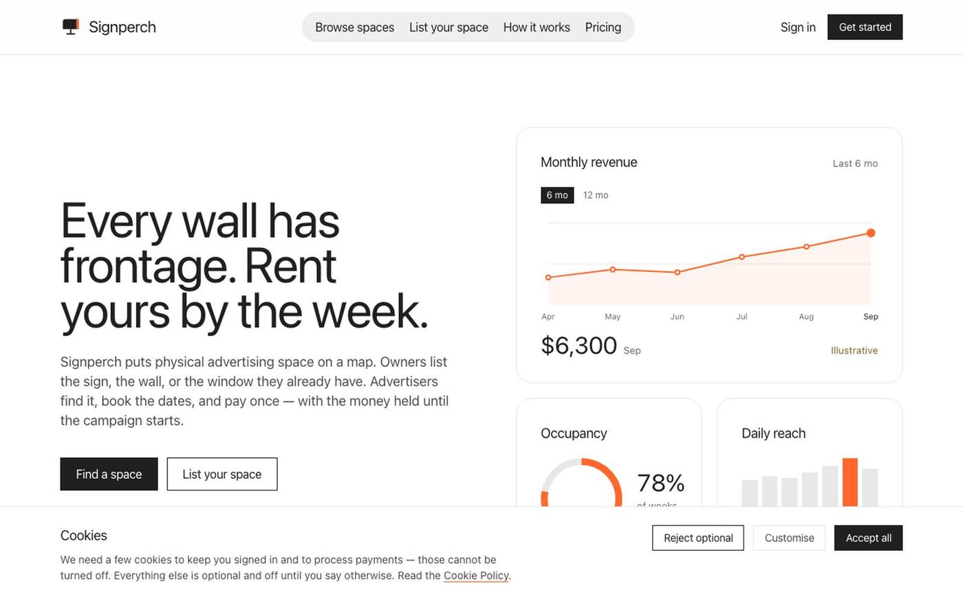 Signperch — rent physical advertising space — screenshot