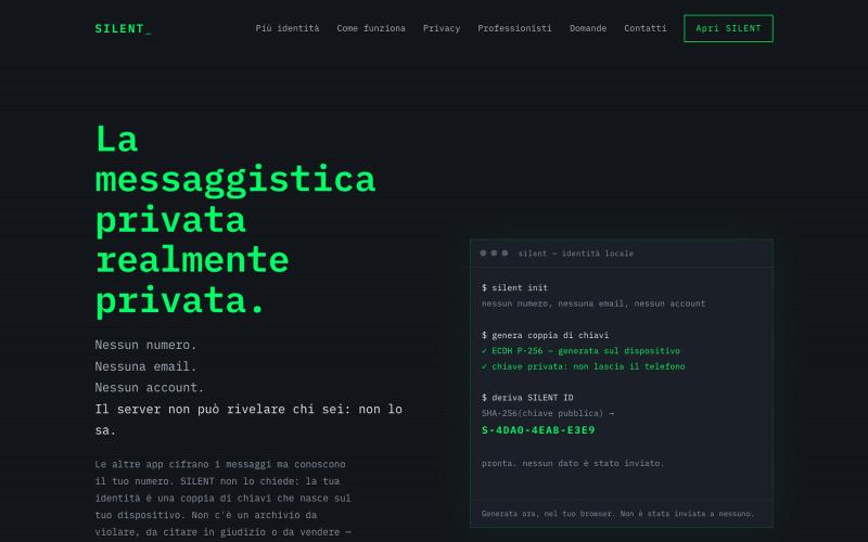 SILENT — La messaggistica privata realmente privata — screenshot