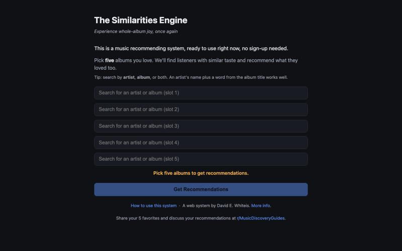 The Similarities Engine - Music Recommending System — screenshot