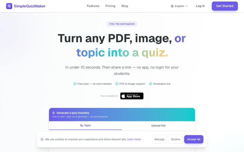 SimpleQuizMaker - AI Quiz Generator — screenshot
