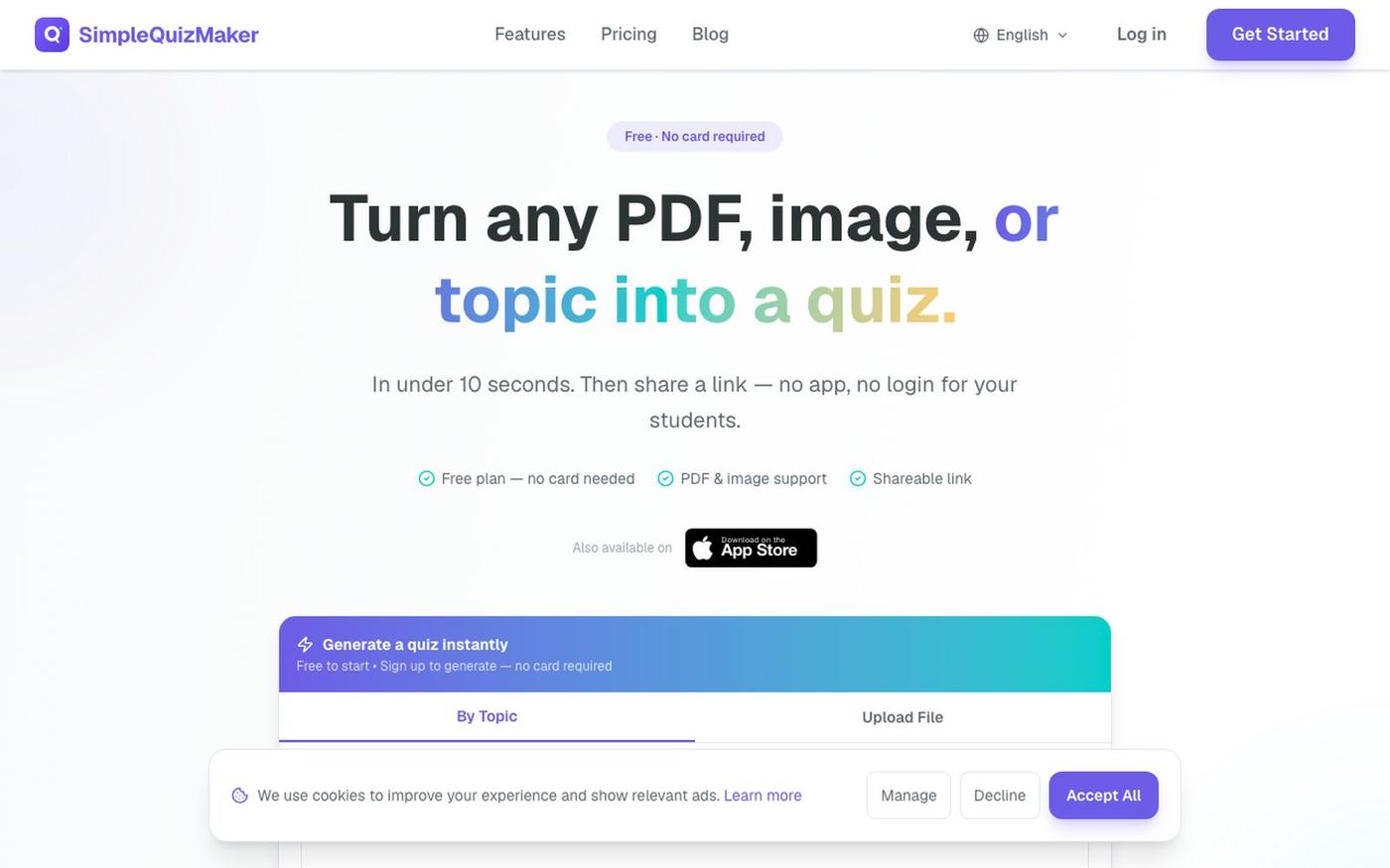 SimpleQuizMaker - AI Quiz Generator — screenshot