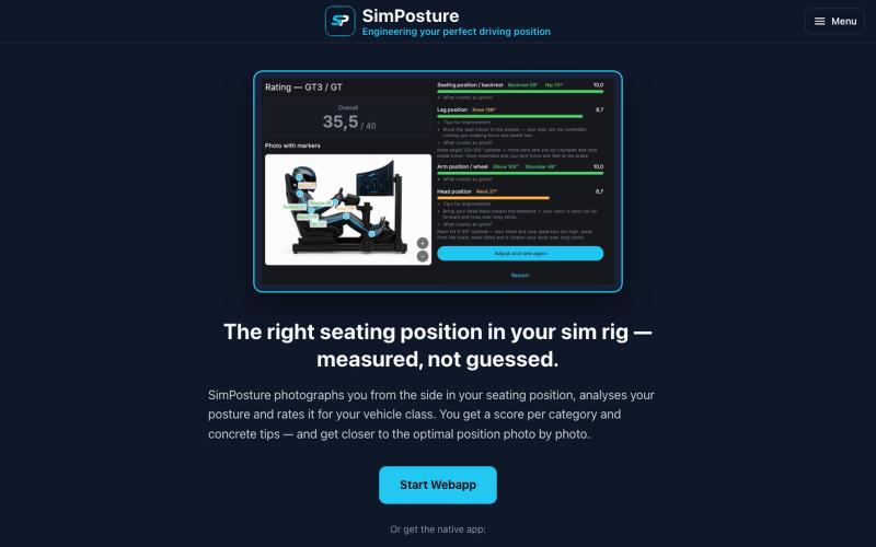 SimPosture — Sim Racing Seating Position, Measured — screenshot