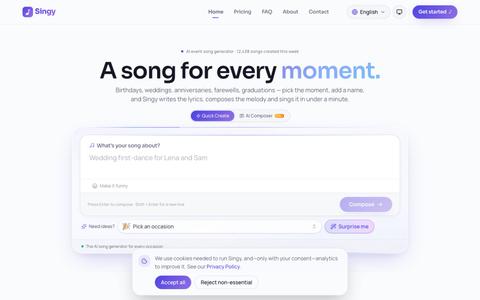 Singy — AI Event Song Generator for Birthdays, Weddings & Every Occasion — screenshot