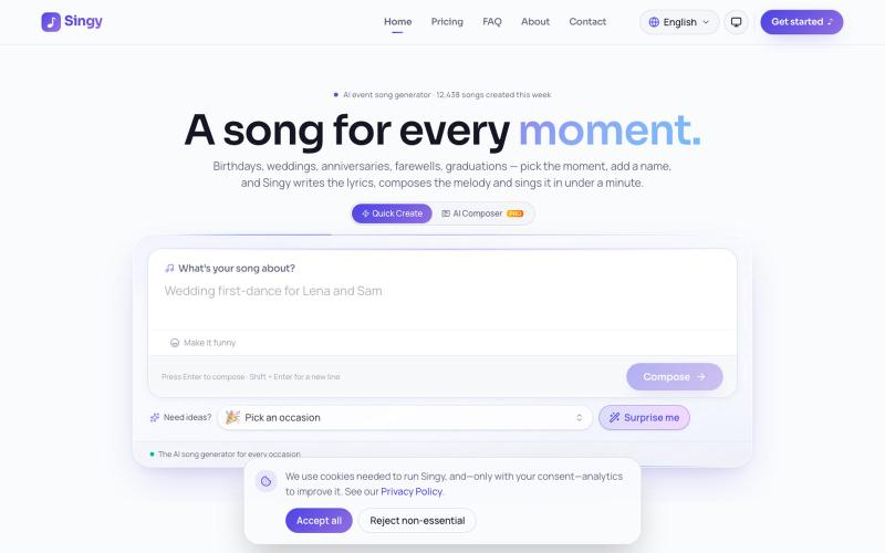 Singy — AI Event Song Generator for Birthdays, Weddings & Every Occasion — screenshot