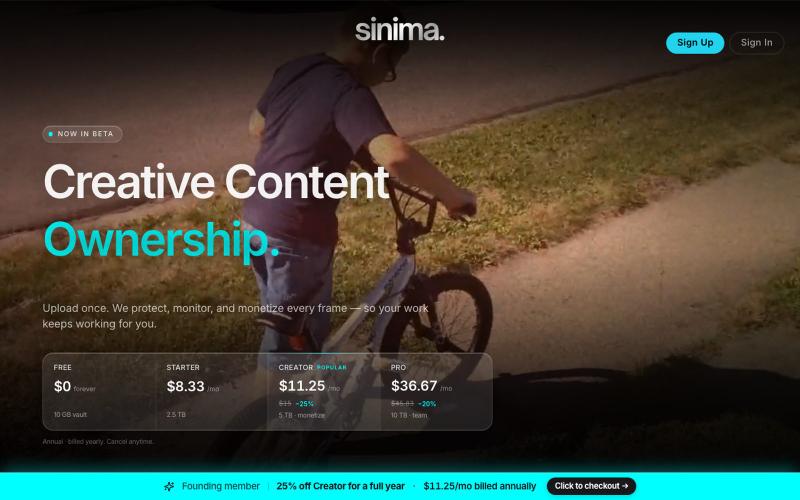 Sinima — Host, Protect & License Your Screen IP | sinima.ai — screenshot