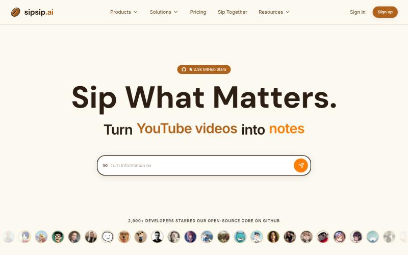 sipsip.ai — AI Summarizer, Transcriber & Daily Brief — screenshot
