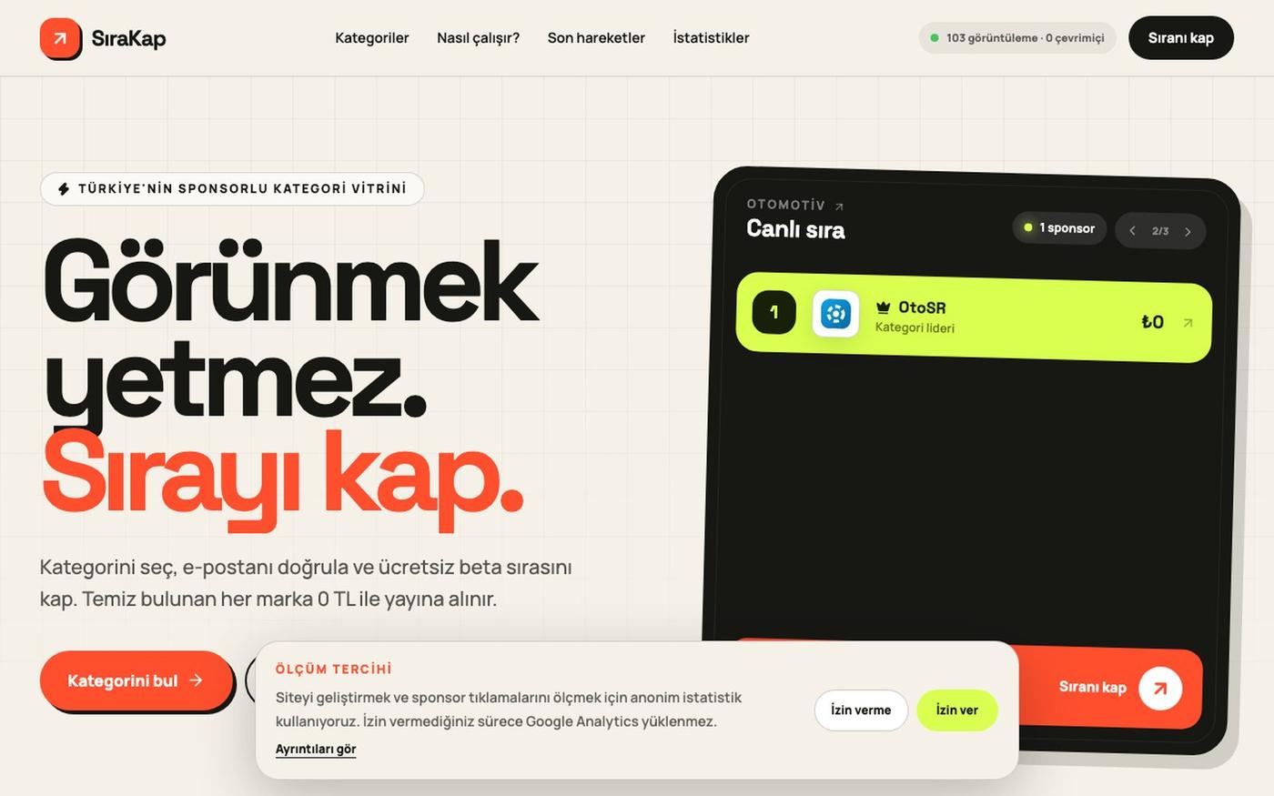 SıraKap — Kategorinde sıranı kap — screenshot