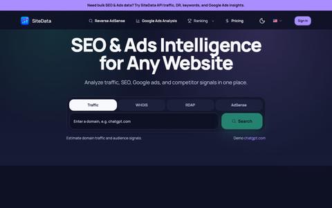 SiteData: Website Intelligence for SEO, Ads & Traffic Research — screenshot