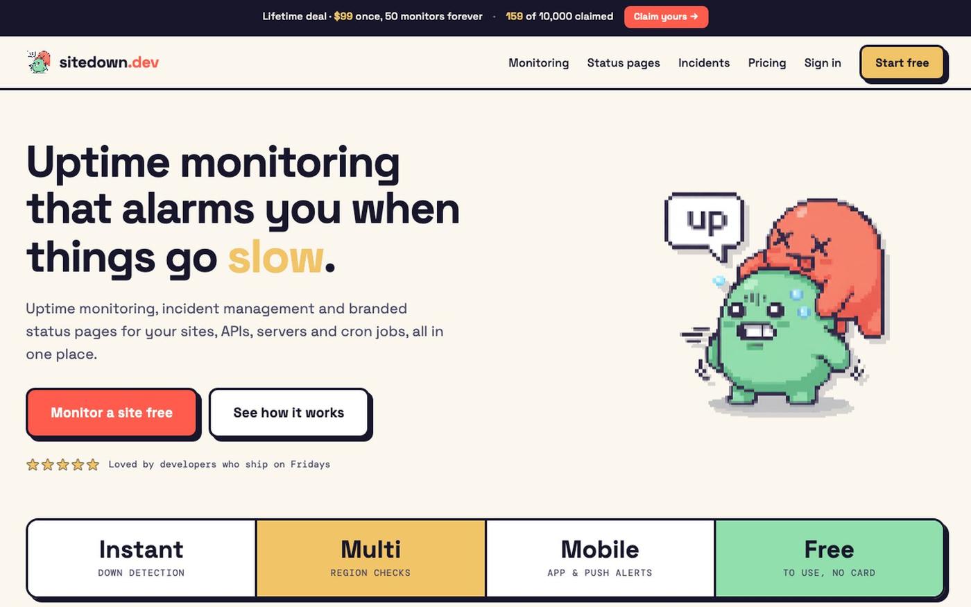 Uptime Monitoring, Incidents & Status Pages | Sitedown — screenshot