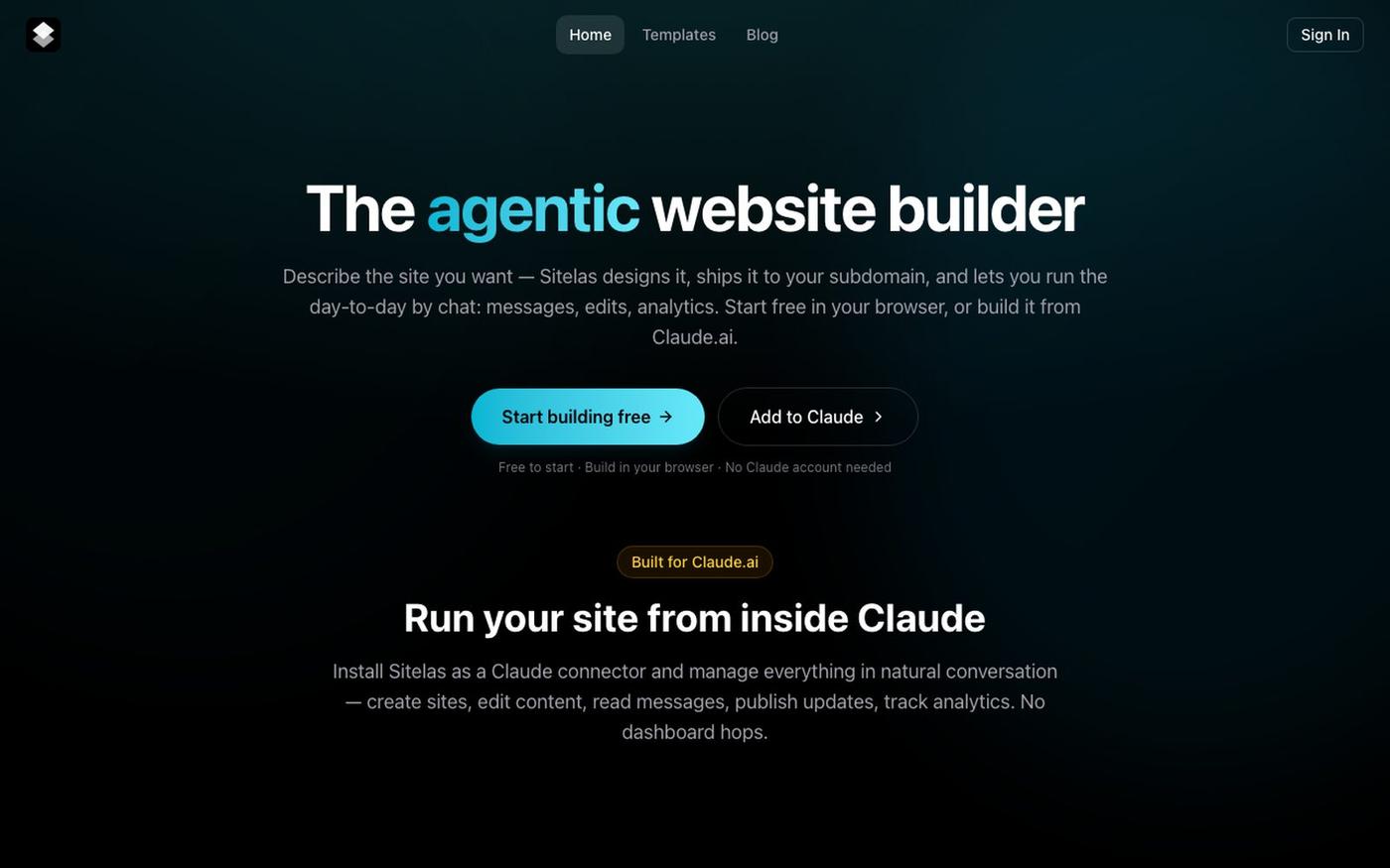 Sitelas — The Website Builder That Lives Inside Claude — screenshot
