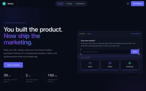 Sitesyn – AI marketing workspace for founders — screenshot