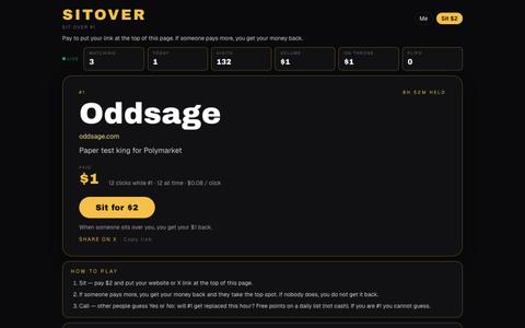 Oddsage · 8h 52m held · Sitover — screenshot