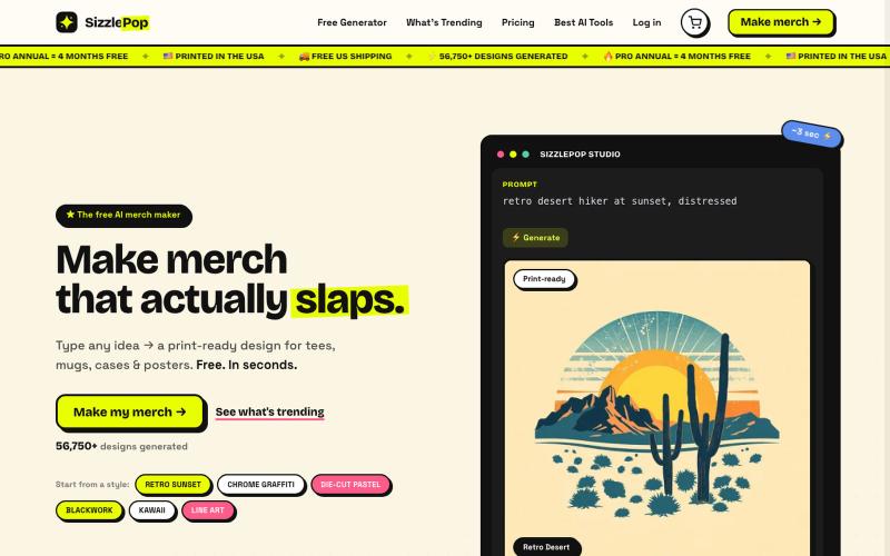 Free AI T-Shirt Design Generator & Maker | SizzlePop — screenshot